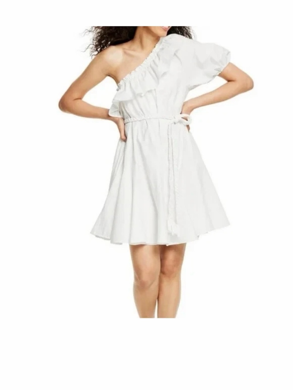 RHODE One-Shoulder White Ruffle Dress